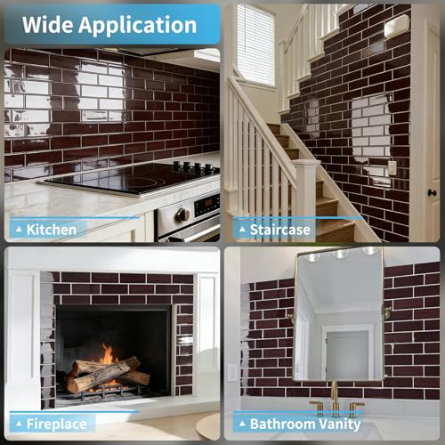 Art3d Peel and Stick Backsplash, Subway Wall Tile, 10-Pack, Dark Burgundy - color: Dark Burgundy