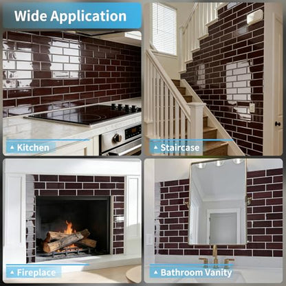 Art3d Peel and Stick Backsplash, Subway Wall Tile, 10-Pack, Dark Burgundy - color: Dark Burgundy
