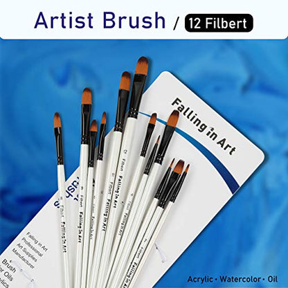 Falling in Art 12 PCS Professional Filbert Paint Brushes Set - style: 12 Pcs Filbert
