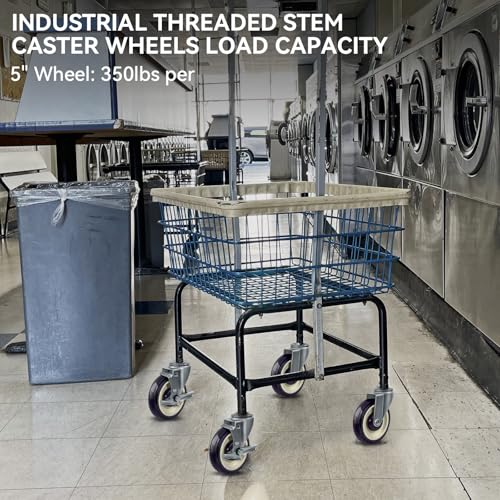 5" Casters Replacement Shopping Cart Wheels, Polyurethane 3/8'' Bore Casters Set of 4 Wheels for Cart Loading Capacity 1400lbs Total - style: 5 inch Navy