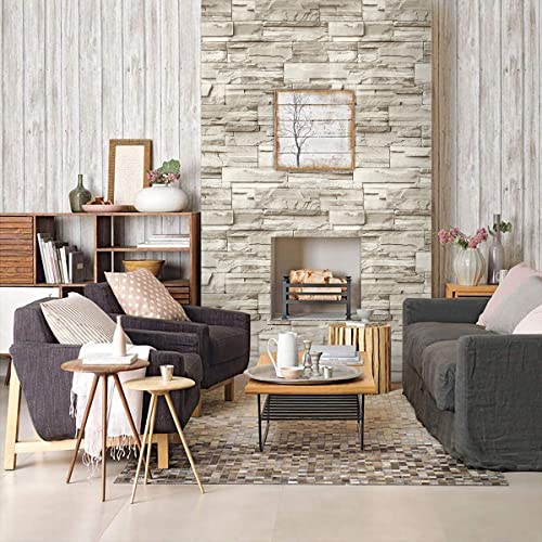 Jeweluck Faux Stone Wallpaper Peel and Stick Brick Wallpaper 17.7”×118.1” - color: A Beige, size: 17.7" x 118.1"
