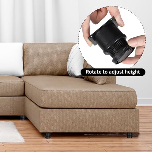 Set of 12 Stainless Steel Furniture Legs 2 Inch, Adjustable Round Cabinet Legs with Screws, Metal Replacement Leg for Cabinet Sofa Couch Shelves Table (Black)