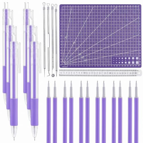 24 Pcs Craft Knife Pen Set, 6 Craft Knives with 12 Refills, Purple - color: Purple