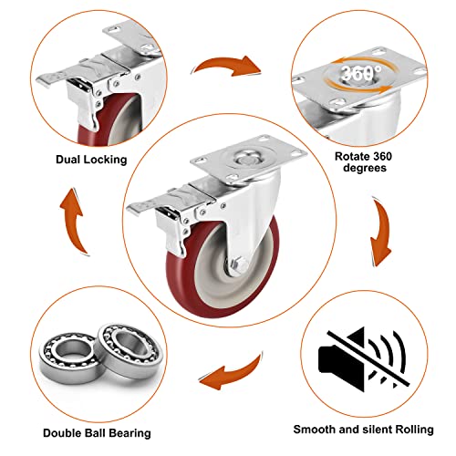 5 inch Swivel Caster Wheels with Dual Locking - size: 5 inch
