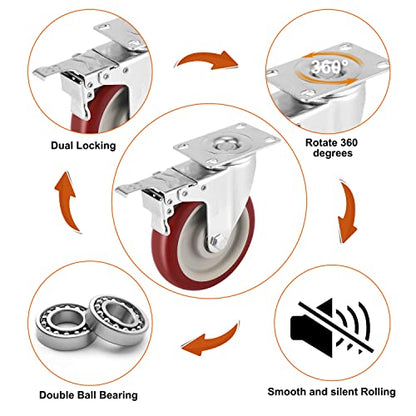 5 inch Swivel Caster Wheels with Dual Locking - size: 5 inch