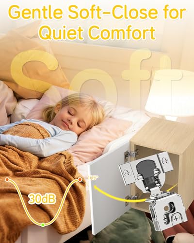 Onemake 20 Pack 1-1/4" Overlay Face Frame Soft Close Cabinet Hinges, 105° Concealed Hinge, Smooth Slow Self Closing, 3D Adjustable, Hidden Hardware Replacement for Kitchen, Wardrobe, Cupboard Door - size: 1-1/4"
