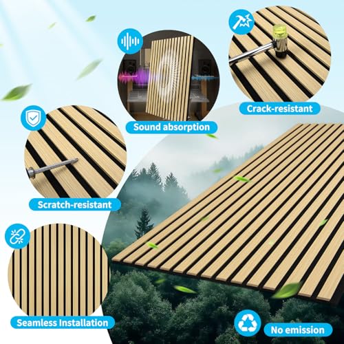 Art3d 47 x 23.6 Inch Acoustic Wood Slat Design Wall Panels, 4-Pack, Oak - color: Oak, size: 23.6" x 47"
