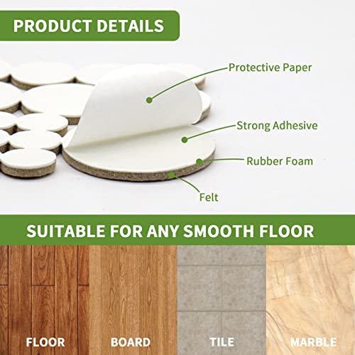Felt Furniture Pads for Hardwood Floors 68 PCS, Round, Beige - size: 68PCS Value Pack Round Beige
