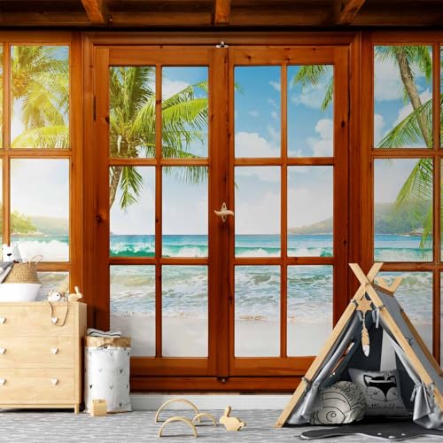 artgeist - Peel and Stick Wall Mural, Living Room Tropical Island 77x55 in - color: #08, size: 55"x77"