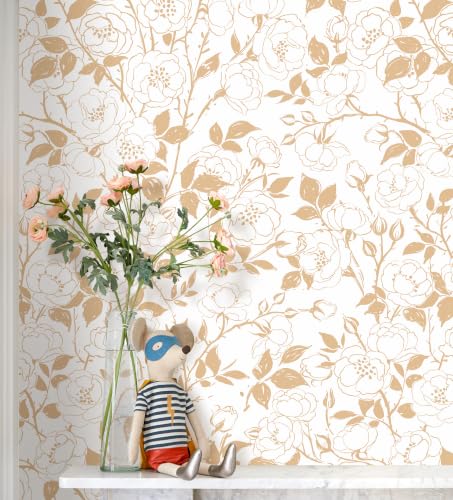 16.9in x118in Rose Floral Peel and Stick Wallpaper Yellow Brown Wallpaper - color: Yellow Rose