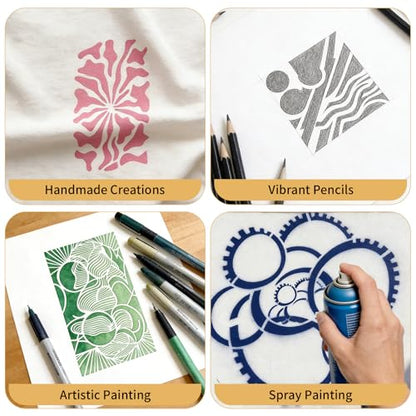 20 Pcs Abstract Texture Stencils Mixed Size Geometric Stencils for Painting Reusable Templates Featuring Bubbles Branches Stripes Swirls for Painting on Wall Decor Canvas DIY Projects - style: Style 1