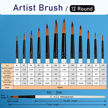 Falling in Art 12 PCS Professional Round Paint Brushes Set - style: 12 Pcs Round