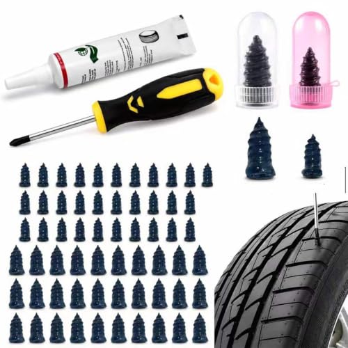 61 PCS Tire Repair Screws with Ergonomic Screwdriver & Sealant, 2026 New Heavy Duty Screw Tire Plug Kit，Flat Tire Repair Kit for Tubeless Tires on Cars, SUVs, Motorcycles, Trucks, ATVs & E-Bikes - size: 61PCS Kit