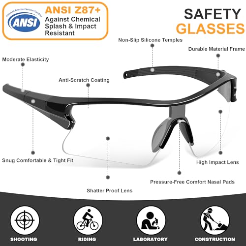 Safety Glasses for Men, Anti Scratch & UV Protection Work Glasses - color: 6 Pack Clear