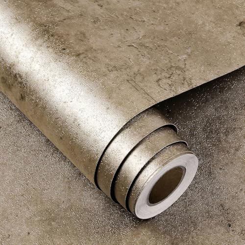 FunStick Brown Concrete Wallpaper Peel and Stick Textured Grunge Metallic Accent Wall Paper for Bedroom Bathroom Self Adhesive Removable Concrete Contact Paper for Walls Countertops Waterproof 15.8x80 - size: 78.8" x 15.8"