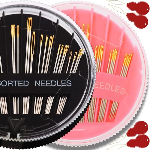 60Pack Sewing Needles for Hand Sewing Repair, 6 Sizes Assorted Needles with 4 Threaders, Hand Sewing Needles, Large Eye Stitching Needles, Embroidery Needles, Sewing Sharp Needles(Pink&Black 60PCS) - color: 30 Pc-B&P