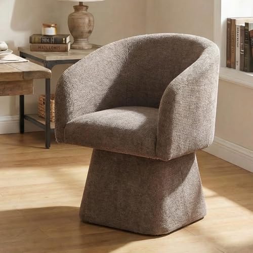 VKNOW Upholstered Swivel Dining Chairs Set of 4 with Barrel Back and Arm - color: Dark Brown