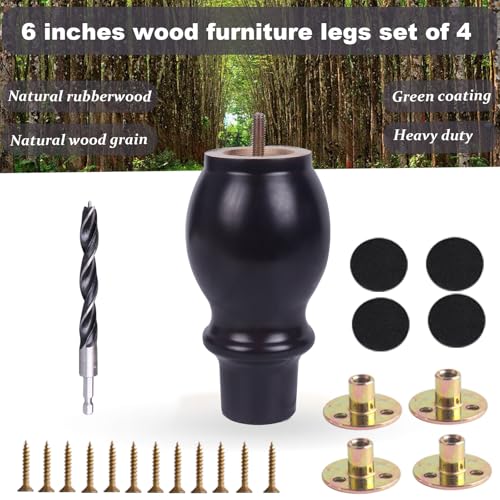 DWYL & LWYD Solid Wood Furniture Legs 6 Inch Heavy Duty - Brown -Set of 4 - Couch Risers Replacement, Table Legs for Coffee Table, Sofa/Bed/Dresser Feet - Patas para Muebles/Mesa/Cama - color: Black Brown, size: 6 Inch