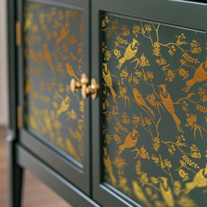Gold Foil Rub on Transfer for Furniture DTF Transfers for Wood Drawer Decor, Flowers and Birds - style: Flowers and Birds