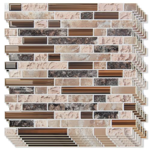Art3d Linear Design Tile Peel and Stick Backsplash, 10-Sheet, Sandstone - color: Sandstone, size: 12 x 12 Inch