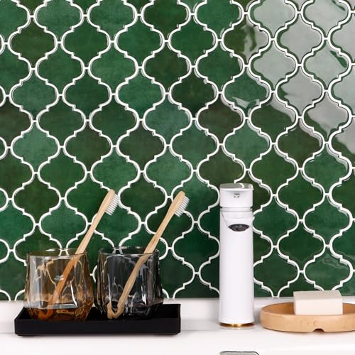 Arabesque Peel and Stick Backsplash for Kitchen, Thicker Design 3D Self Adhesive Wall Tiles, 12"x12" Adhesive Wall Backsplash, Green 10-Sheet Stick on Tile for Kitchen and Bathroom - color: Green