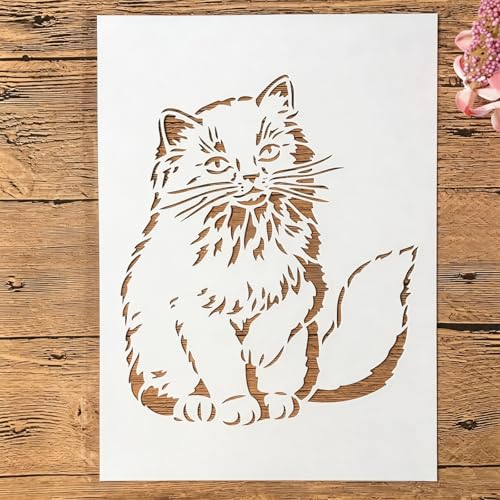TIAMECH A4 Reusable Hairy Cat Stencil for Painting - style: Hairy Cat