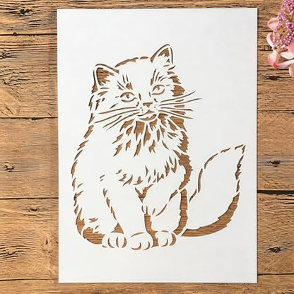 TIAMECH A4 Reusable Hairy Cat Stencil for Painting - style: Hairy Cat