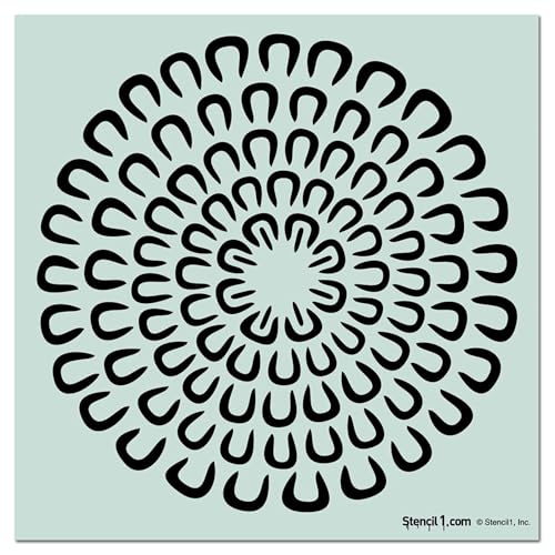 Stencil1 Asian Mum Curved Petals Repeat Pattern Stencil - Premium Quality Mylar Stencils for Painting Walls, Fabric, Furniture, Crafts, Decor - Allover Wallpaper Effects - 11" x 11” - color: Asian Mum Curved Petals Repeat Pattern Stencil
