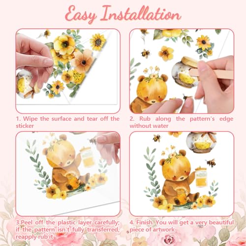 Peacoblue Flower and Bees Rub On Transfers for Furniture Craft 6"x12" - style: Flower and Bees