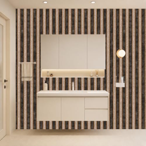 Peel and Stick Wallpaper, Earthy Brown Vertical Stripe Pattern, 236in x 17.7in, Waterproof Vinyl, Removable Reusable, Eco-Friendly, for Bedroom Living Room Rental Apartment - color: Dark6, size: 17.7" x 236.2"