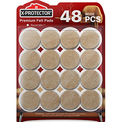 Felt Furniture Pads X-Protector - 48 PCS 1" - Premium Felt Pads (Beige) - size: 48 PCS 1" Beige, Round