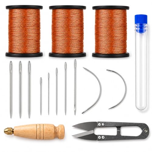 16Pcs Upholstery Repair Sewing Kit, Heavy Duty Leather Sewing Kit(Brown) - color: Brown