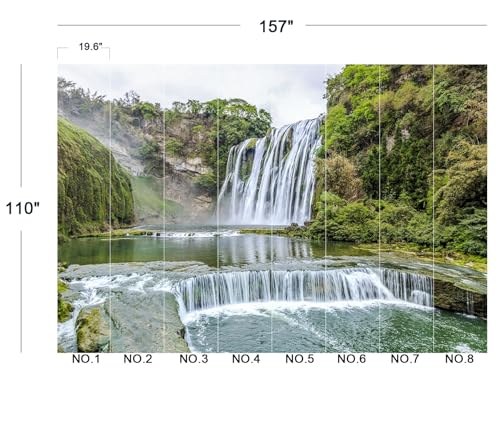 Majestic Green Forest Waterfall Landscape Peel and Stick Wallpaper - color: No.12, size: 157" x 110"