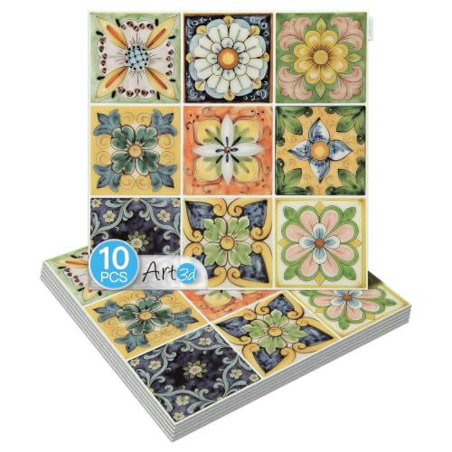 Art3d Talavera Design Peel and Stick Backsplash, 10-Pack, Vintage Bloom - color: Vintage Bloom