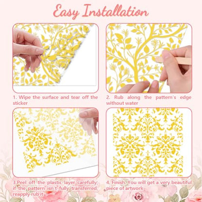Peacoblue Golden Pattern Rub On Transfers for Furniture 6"x12" - style: Vintage Gold Pattern