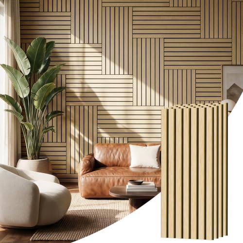 PIWA Acoustic Wood Slat Wall Panels, 4 Pack 23.6"x11.8" Oak - color: Oak, size: 24x12" 4pcs