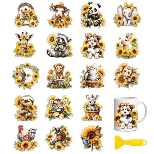 Peacoblue Sunflowers, Animals Rub On Transfers for Craft, Transfer Sticker - style: Sunflowers and Animals