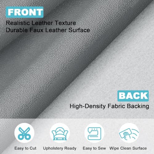 Grey Faux Leather Fabric 118"×55" Smooth Grain Upholstery Vinyl - color: Gray Smooth Grain, size: 118"x55" (300cm x 140cm)