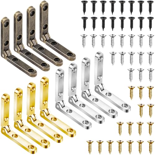 Joez Wonderful 12pcs 90 Degree Hinges, Wooden Box Hinge Cabinet Hardware with 48 Screws, Small Hinge for Jewelry Box Case Chest- Gold & Silver & Bronze - color: Gold & Silver & Bronze