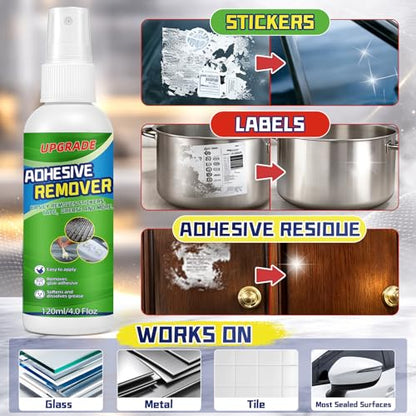 Adhesive Remover Spray Kit, 4 fl oz Sticker Remover for Labels, Glue, Residue, Tape, Decals, Fast Acting Glue Remover Includes Scraper and 10 Extra Plastic Razor Blades for Home, Car, Glass, Metal