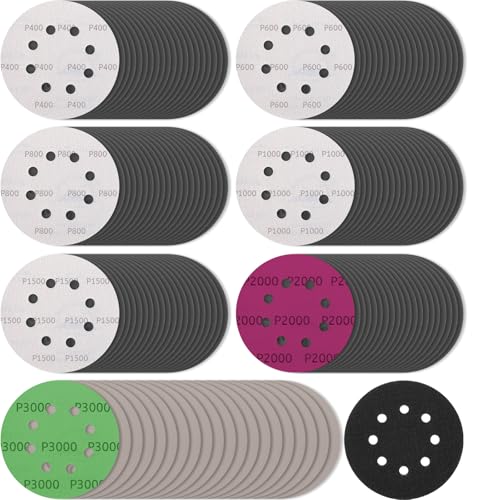 140Pcs 5 Inch Sanding Discs Hook & Loop Sandpaper 8 Holes Orbital Sandpaper