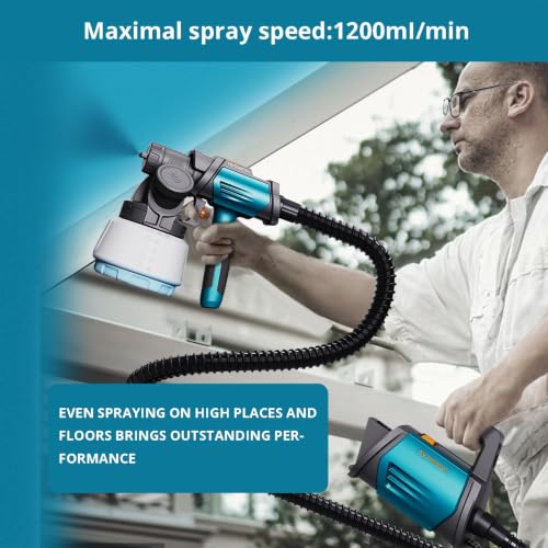 Tilswall Shark800 Paint Sprayer HVLP 800W Electric Spray Paint Gun, Blue - color: Blue