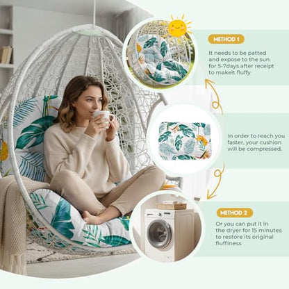 Hanging Egg Chair Cushion 47x35x7 Inches Waterproof Yellow-Green Leaf - color: 4#