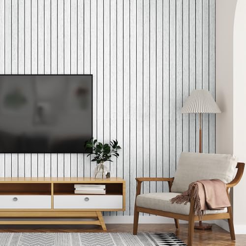 Grey White 3D Wood Slat Wall Panel Wallpaper for Bedroom Cabinets - color: Grey White