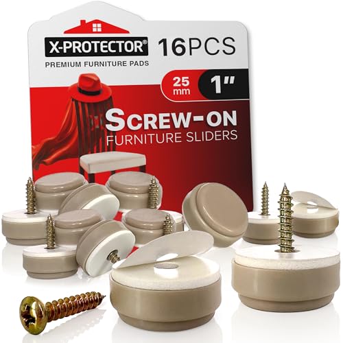 Chair Glides X-PROTECTOR - 16 PCS 1" Screw-On Furniture Glides - size: 1 inch (16 pieces) - Beige