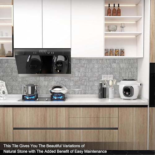 BeNice Marble Peel Stick Backsplash Tile Kitchen Travertine Gray 10pcs - color: Travertine Gray, size: 10sheets