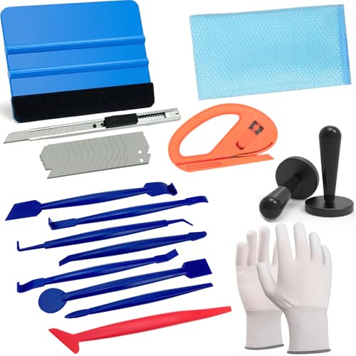 Spanno Vinyl Wrap Tool Kit with Vinyl Squeegee, Edge Trimming Tools, Gloves & Cutter for Car Window Tint Installation - color: 9 in 1 set