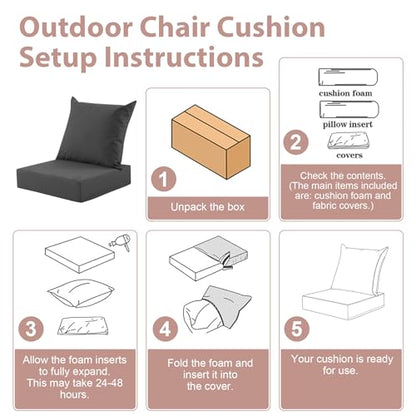 Outdoor Deep Seat Cushion Set, 24x24 Inch, Dark Grey, Set of 1 - color: Dark Grey
