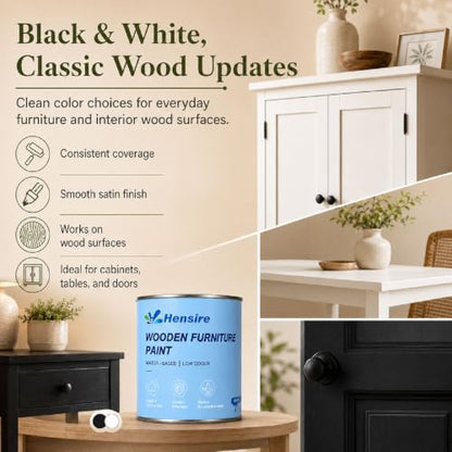 Hensire Black Wood Furniture Paint 17oz – All-in-One No Sanding - color: Black, size: 17 Fl Oz (Pack of 1)