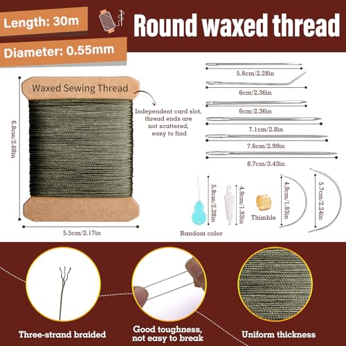 Waxed Thread 32 Yard 0.55mm Round Heavy Duty Leather Thread - color: Army Green